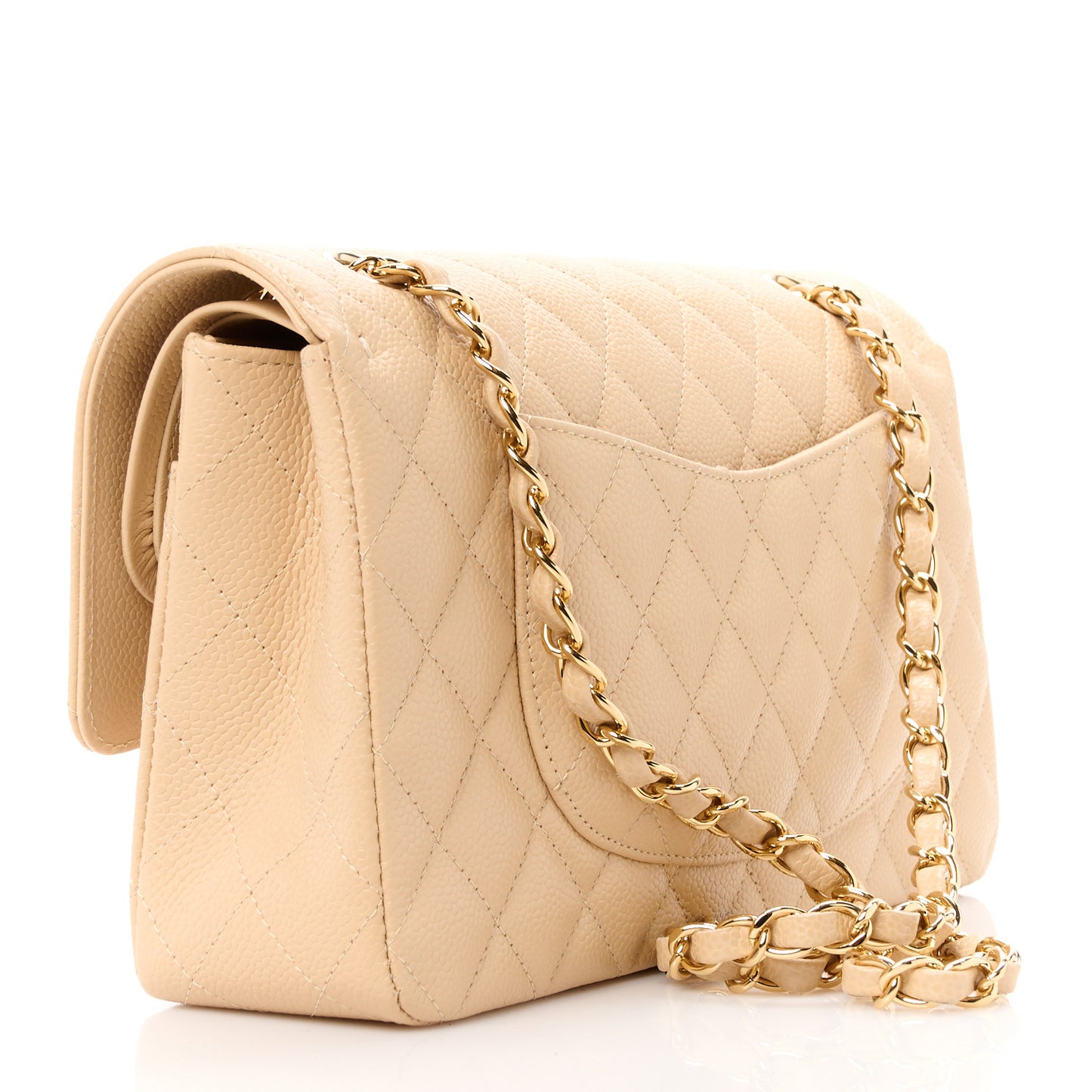 Caviar Quilted Medium Double Flap Beige