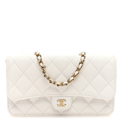 Chanel Caviar Quilted Flap Phone Holder With Chain White 1 of 10