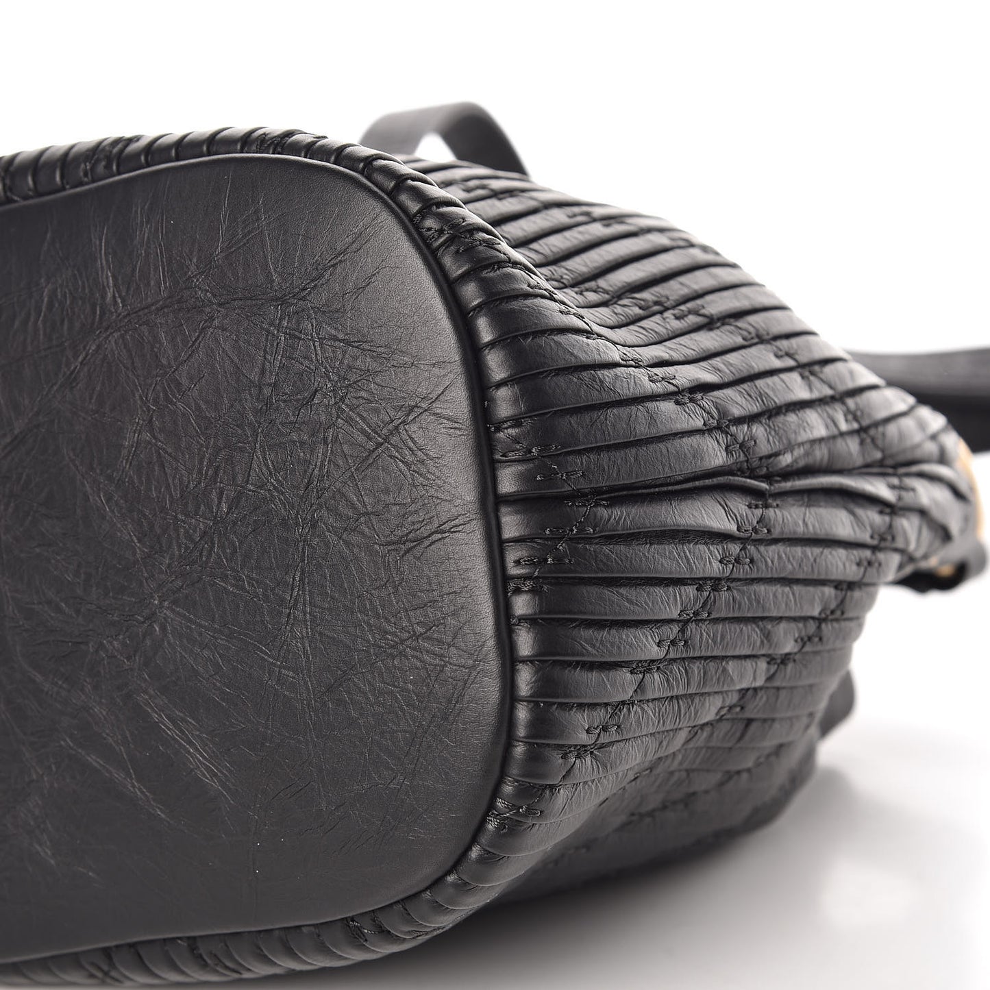 Iridescent Crumpled Calfskin Coco Pleats Small Drawstring Bag Black