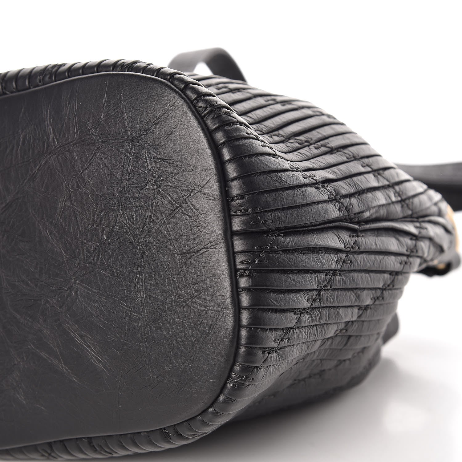 Chanel Iridescent Crumpled Calfskin Coco Pleats Small Drawstring Bag Black 9 of 9