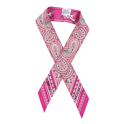 Hermes Silk Cheval De Coeur Bandana Twilly Fuchsia Vieux Rose White 1 of 3