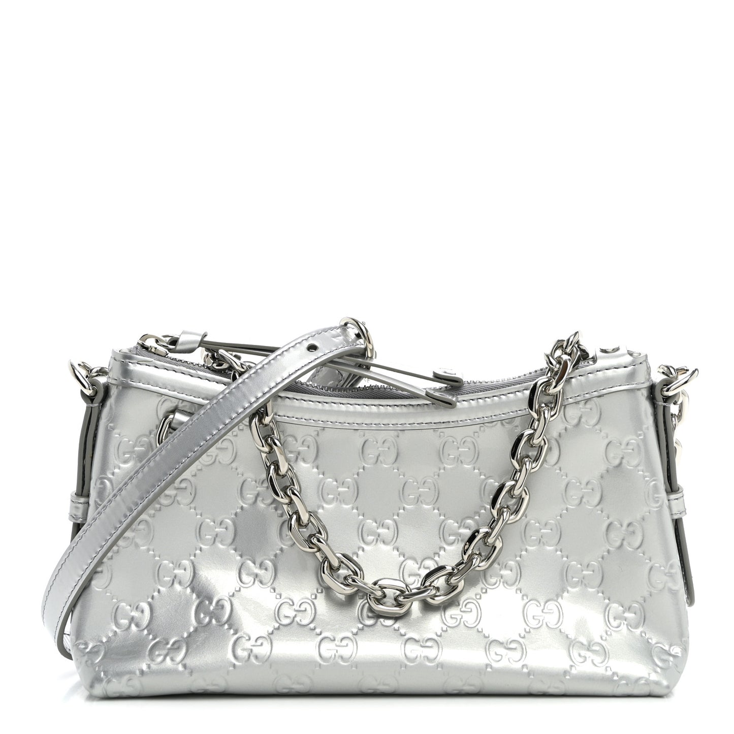 Shine Guccissima Emblem Small Shoulder Bag Silver