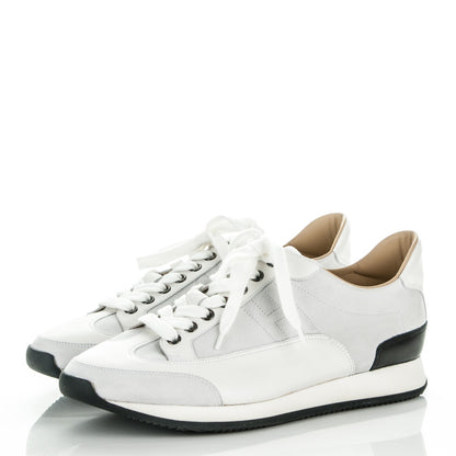 Hermes Suede Calfskin Goal Sneakers 41 Blanc Noir 3 of 7