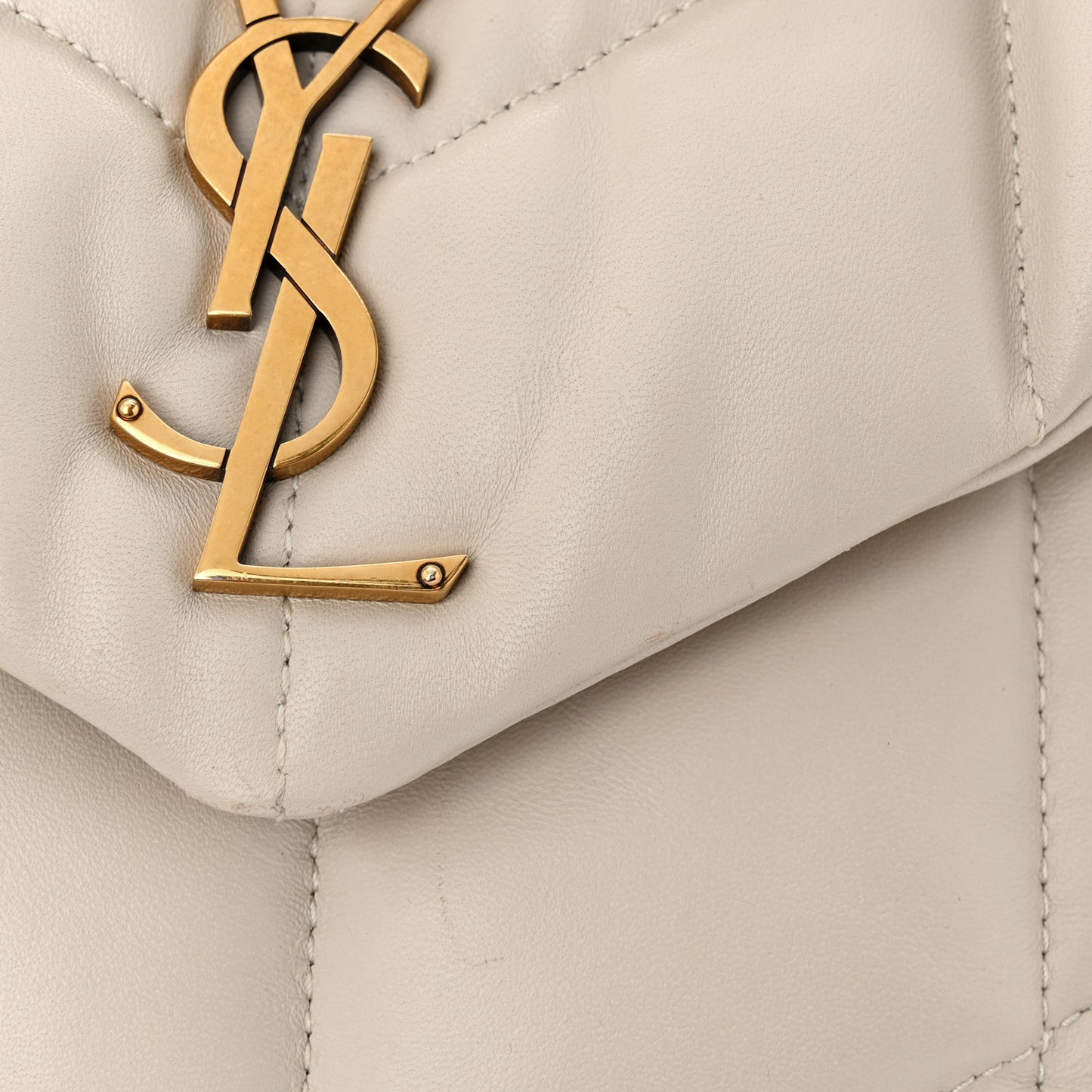 Lambskin Quilted Small Loulou Puffer Monogram Chain Satchel Crema Soft