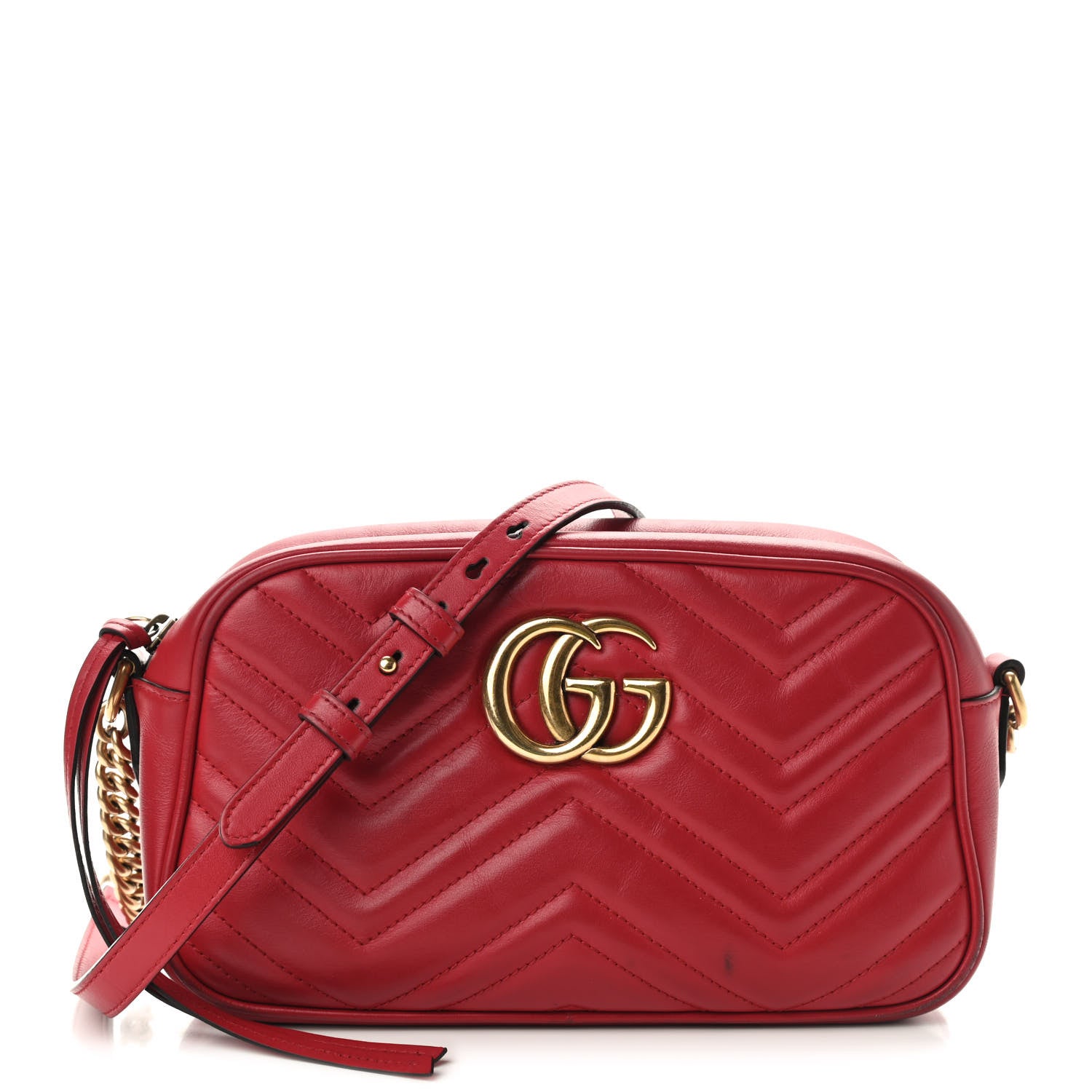 Gucci Calfskin Matelasse Small GG Marmont Chain Shoulder Bag Hibiscus Red 1 of 13