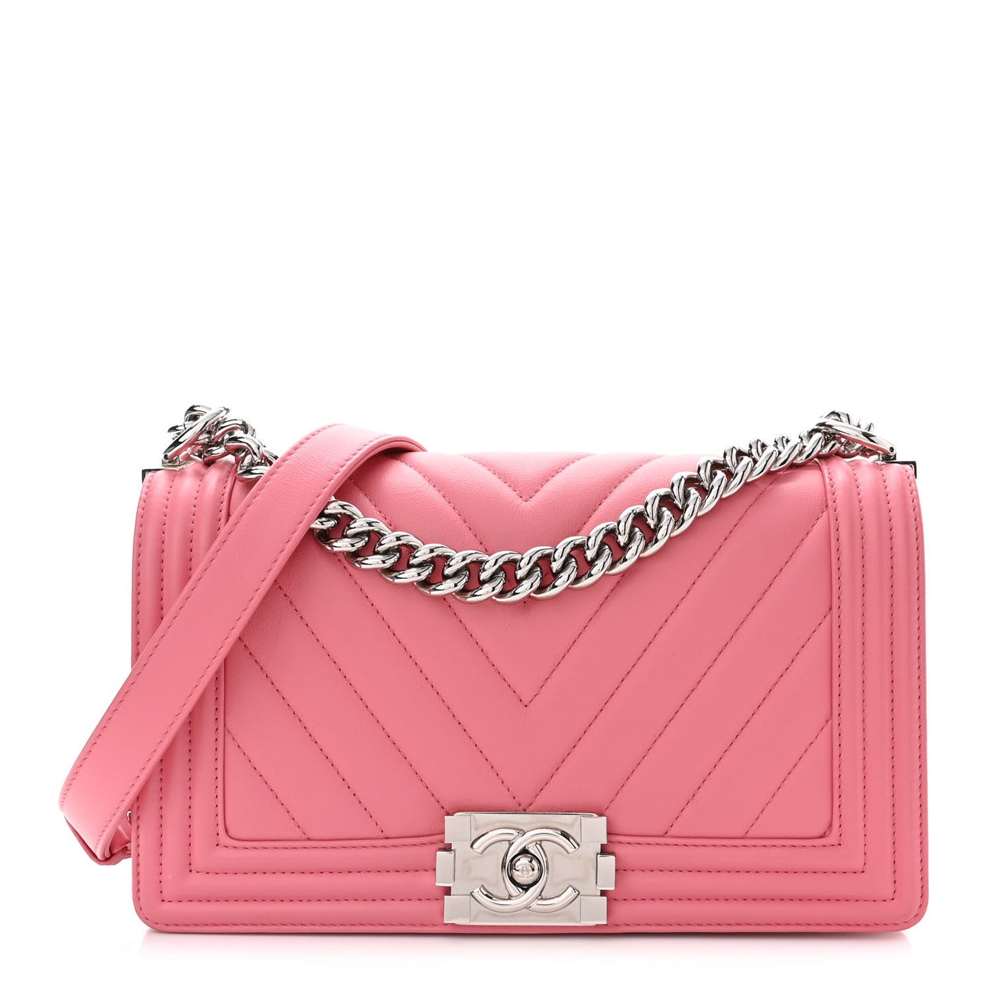 Calfskin Chevron Quilted Medium Boy Flap Pink