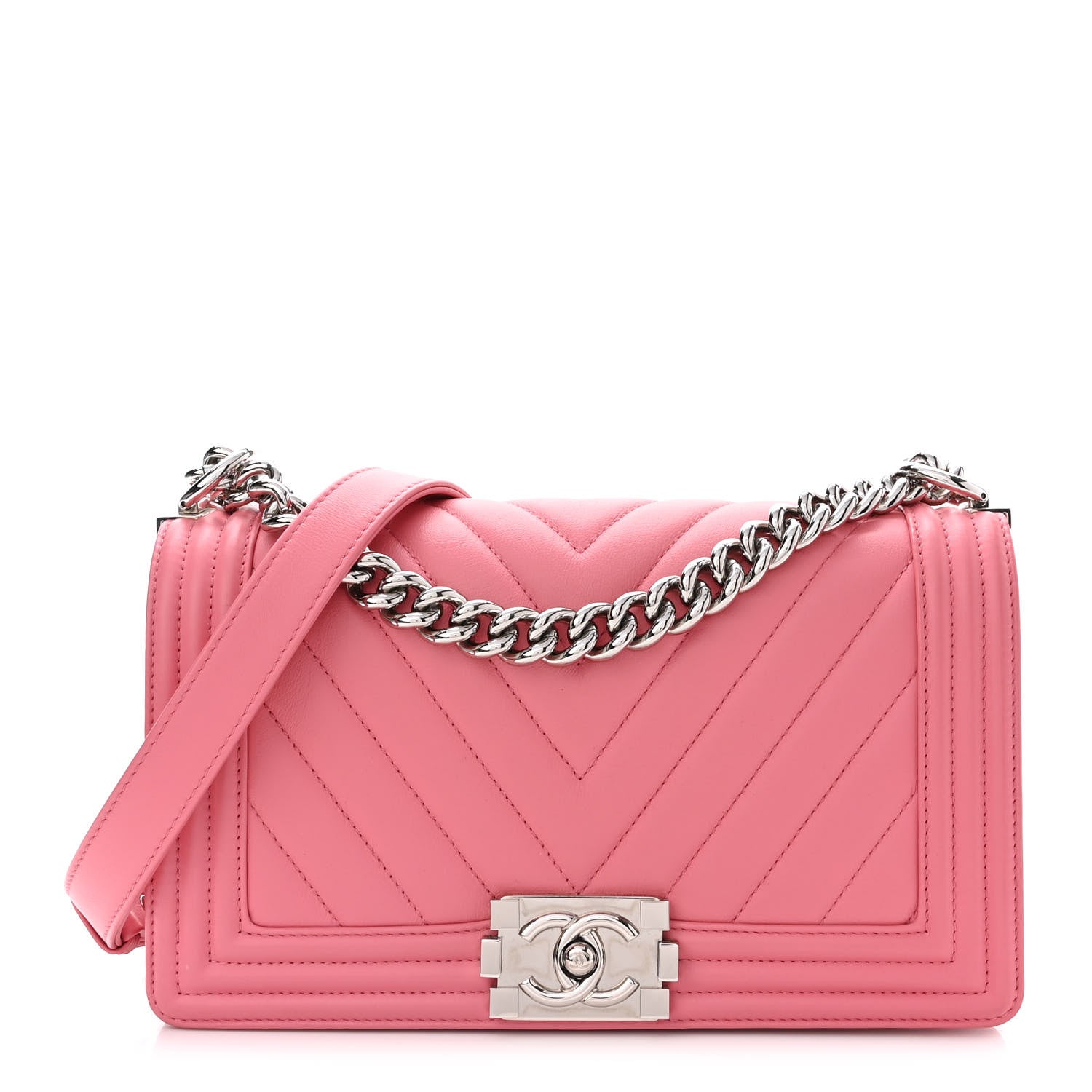 Chanel Calfskin Chevron Quilted Medium Boy Flap Pink 1 of 11