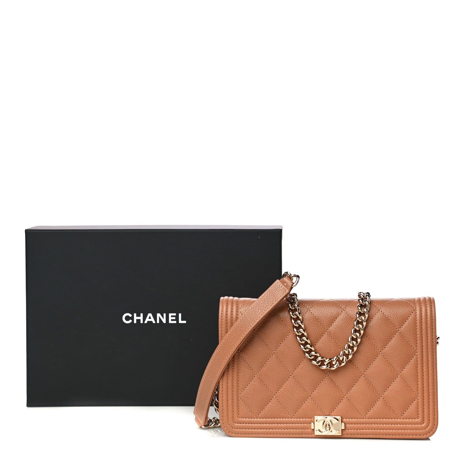 Chanel Caviar Quilted Boy Wallet On Chain WOC Brown 13 of 13