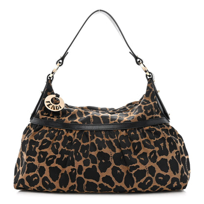 Fendi Jacquard Leopard Print Chef Hobo Tobacco 1 of 10