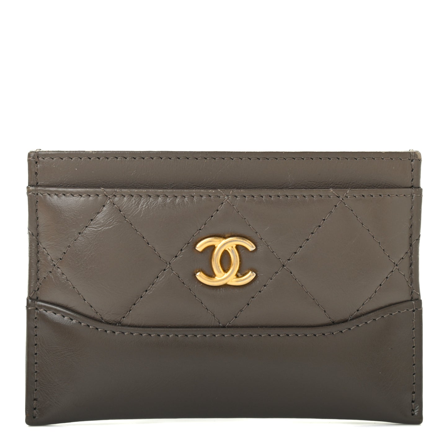 Aged Calfskin Quilted Gabrielle Card Holder Wallet Grey