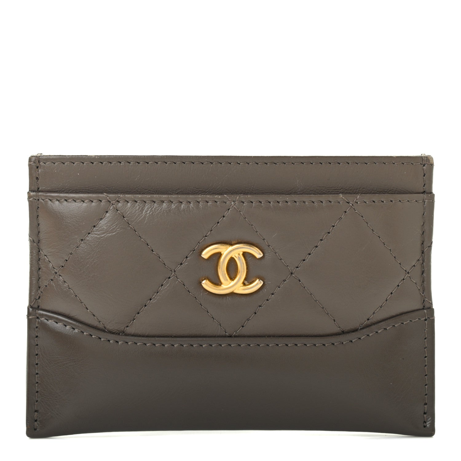 Chanel Aged Calfskin Quilted Gabrielle Card Holder Wallet Grey 1 of 8