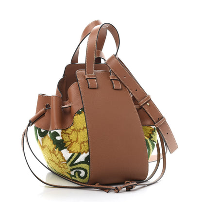 Loewe Calfskin Embroidered Floral Small Hammock Shoulder Bag Tan Yellow 3 of 10
