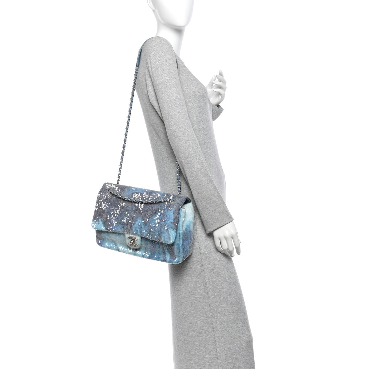 Sequin Large Waterfall Flap Light Blue