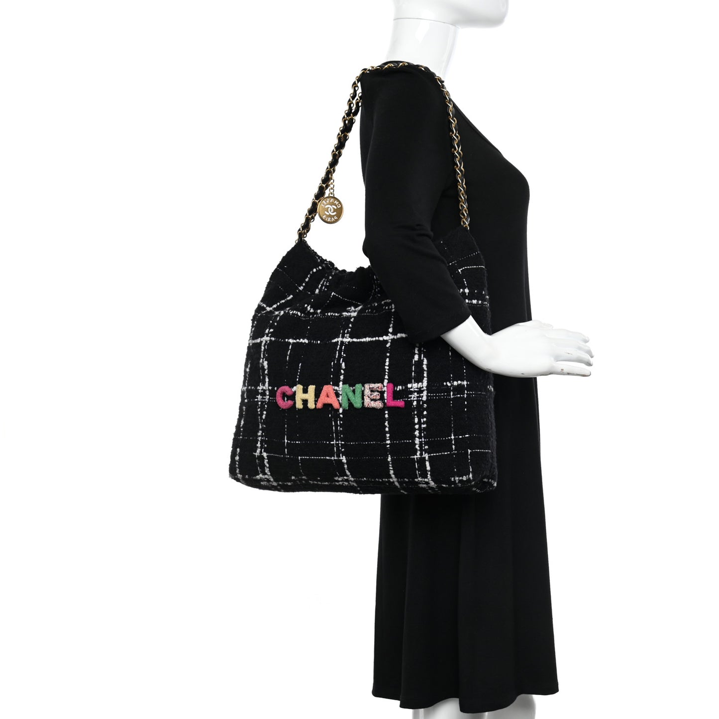 Wool Tweed Quilted Chanel 22 Black Multicolor