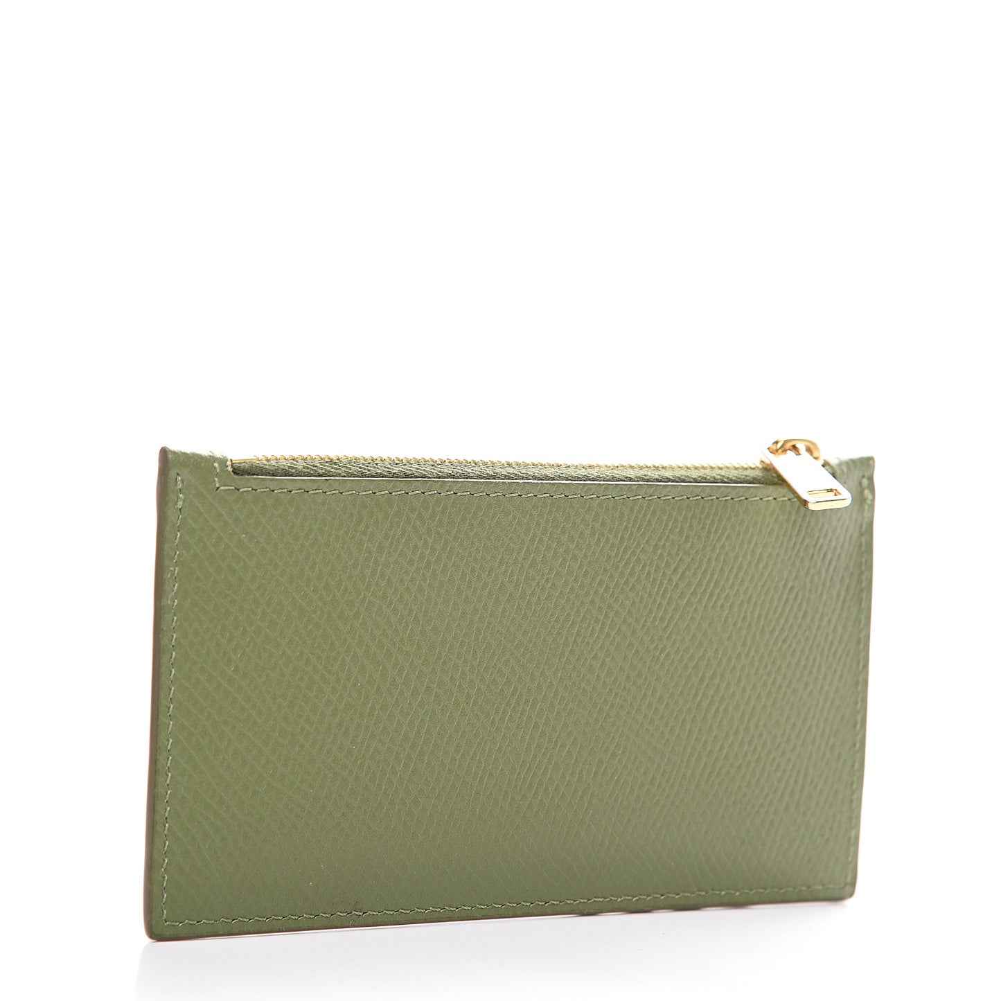 Grained Calfskin Zipped Card Holder Light Khaki