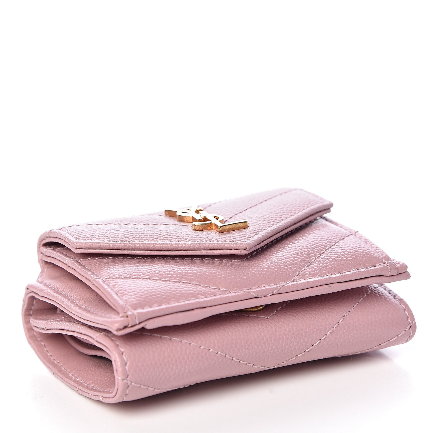 Saint Laurent Grain De Poudre Matelasse Chevron Monogram Tiny Wallet Tender Pink 4 of 8