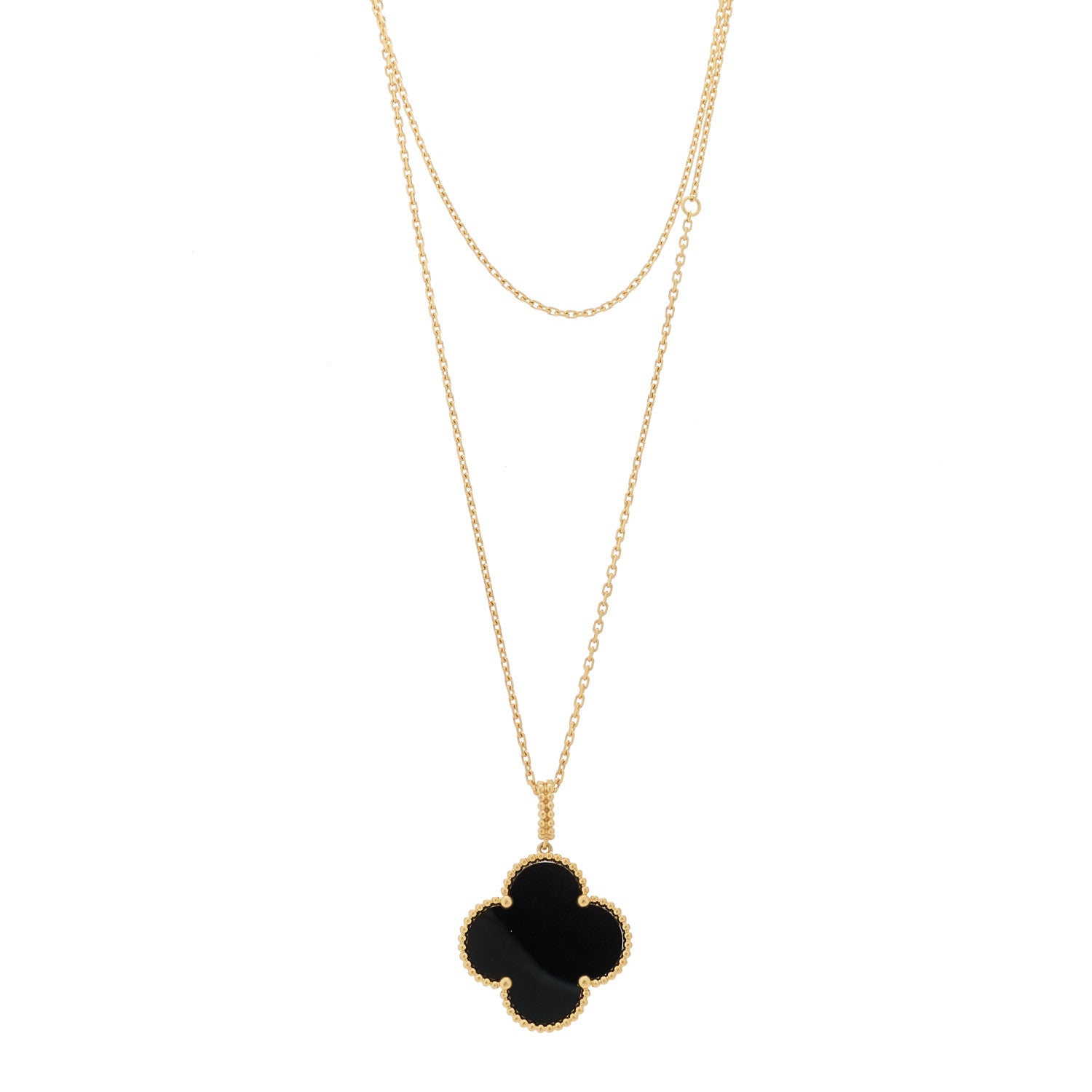 Van Cleef & Arpels 18K Yellow Gold Black Onyx Magic Alhambra Pendant Necklace 1 of 7