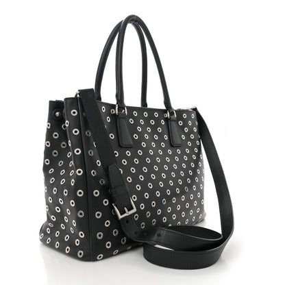 Prada City Calf Grommet Large Double Zip Tote Black 3 of 15