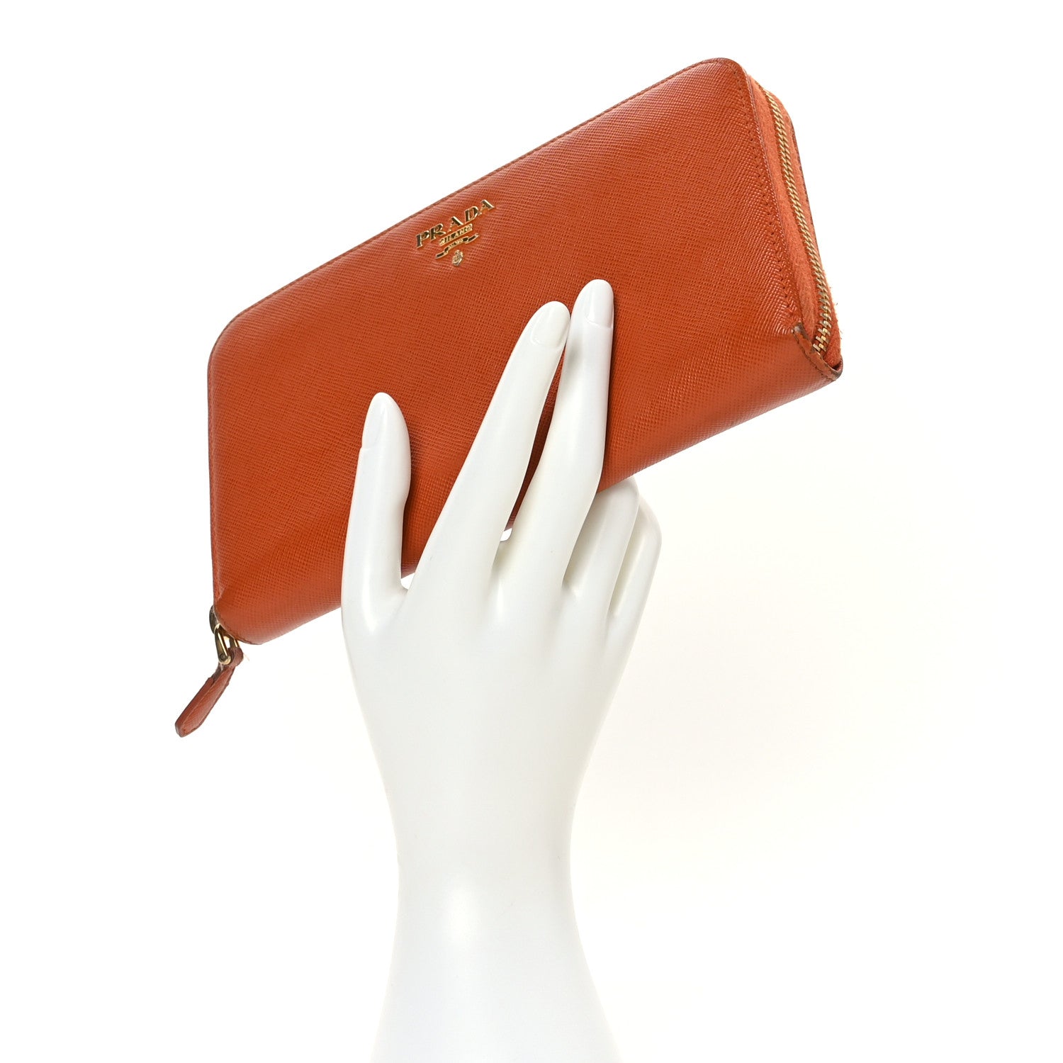 Prada Saffiano Metal Zip Around Wallet Rame 2 of 10