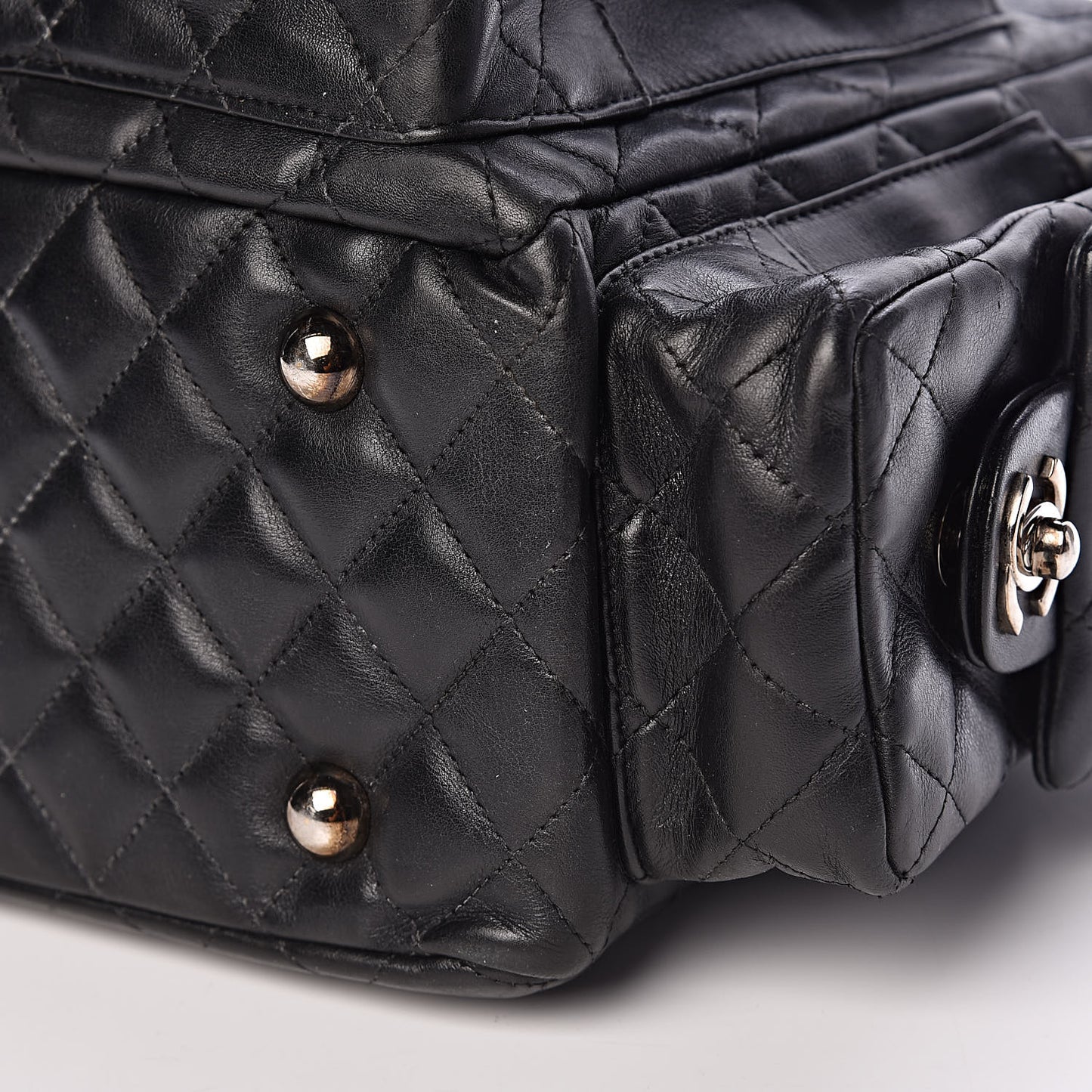 Calfskin Quilted Large Cambon Multipocket Reporter Black