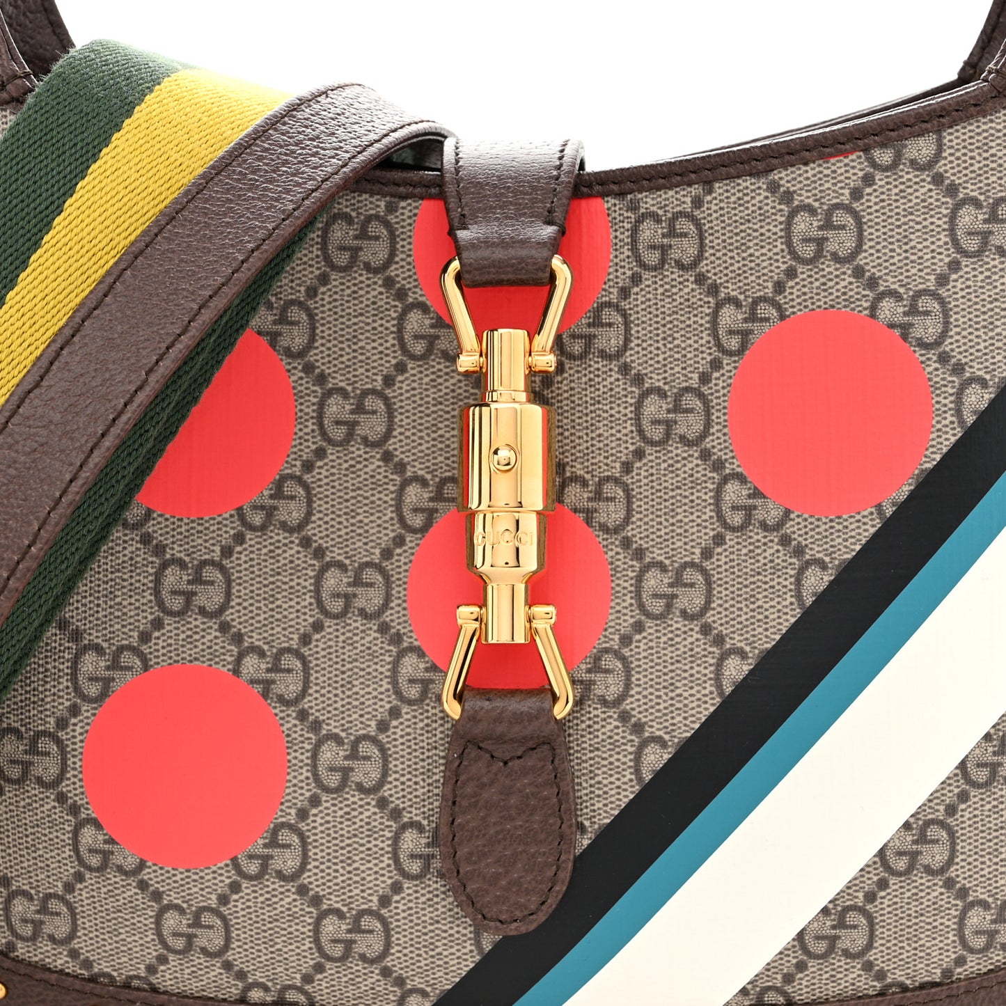 GG Supreme Monogram Geometric Textured Dollar Calfskin Web Small Jackie 1961 Hobo