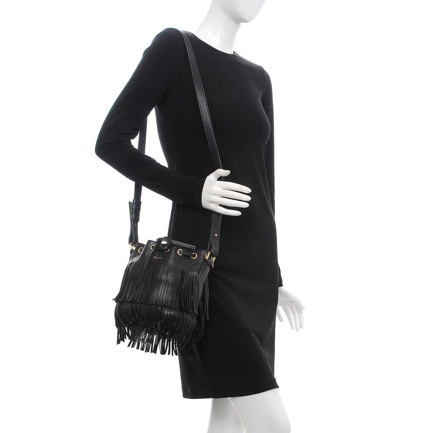 Saint Laurent Calfskin Small Emmanuelle Fringe Bucket Bag Black 3 of 19
