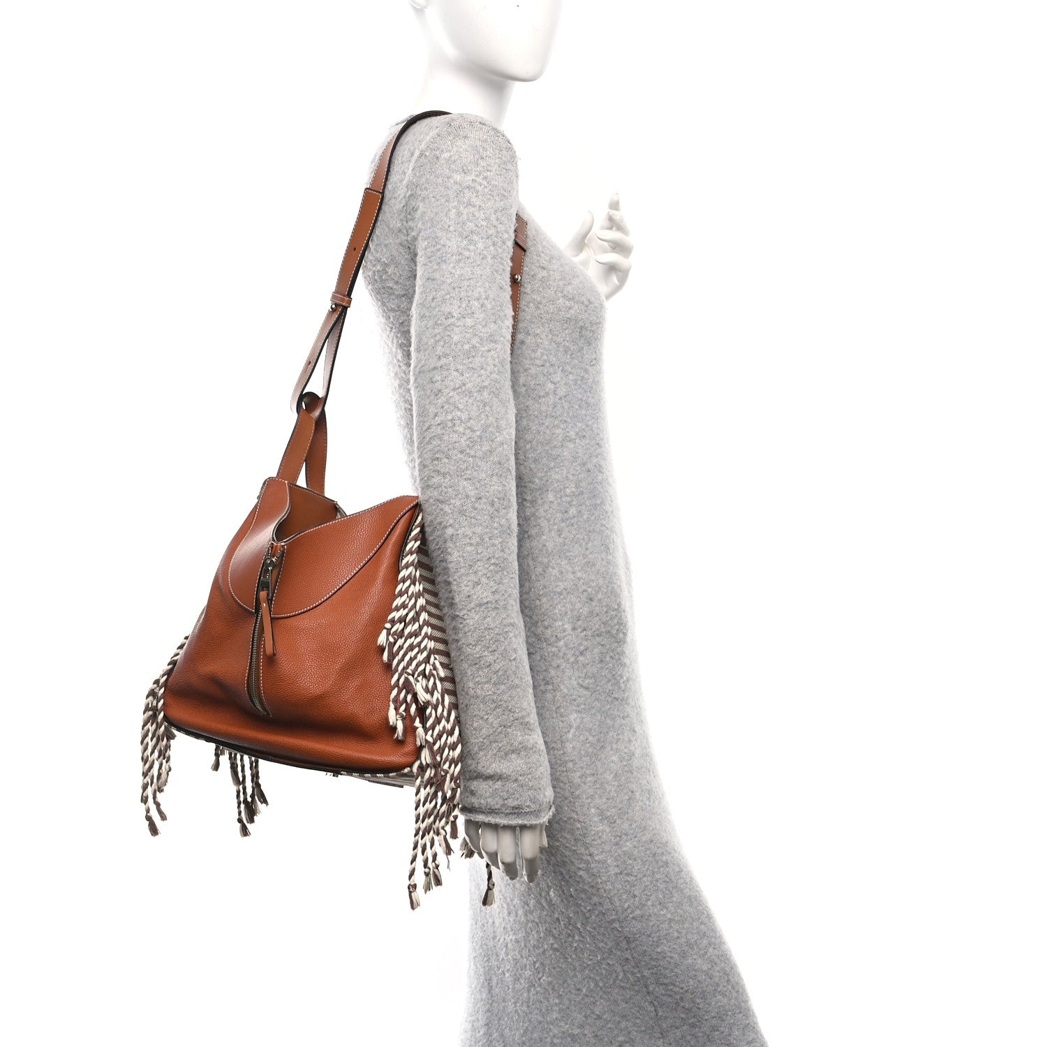Loewe Calfskin Stripe Medium Hammock Shoulder Bag Tan Brown 2 of 17