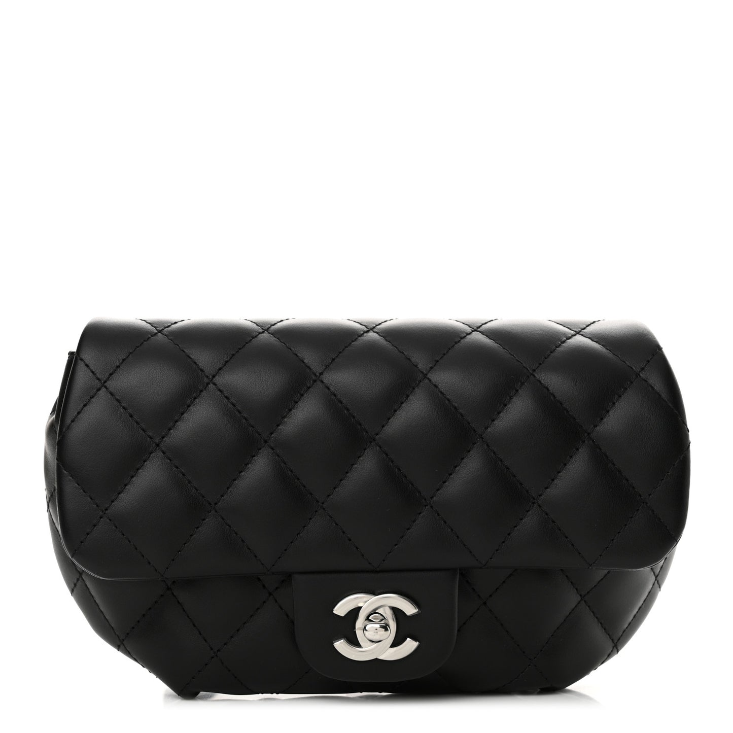 Calfskin Quilted CC Uniform Flap Belt Bag Black