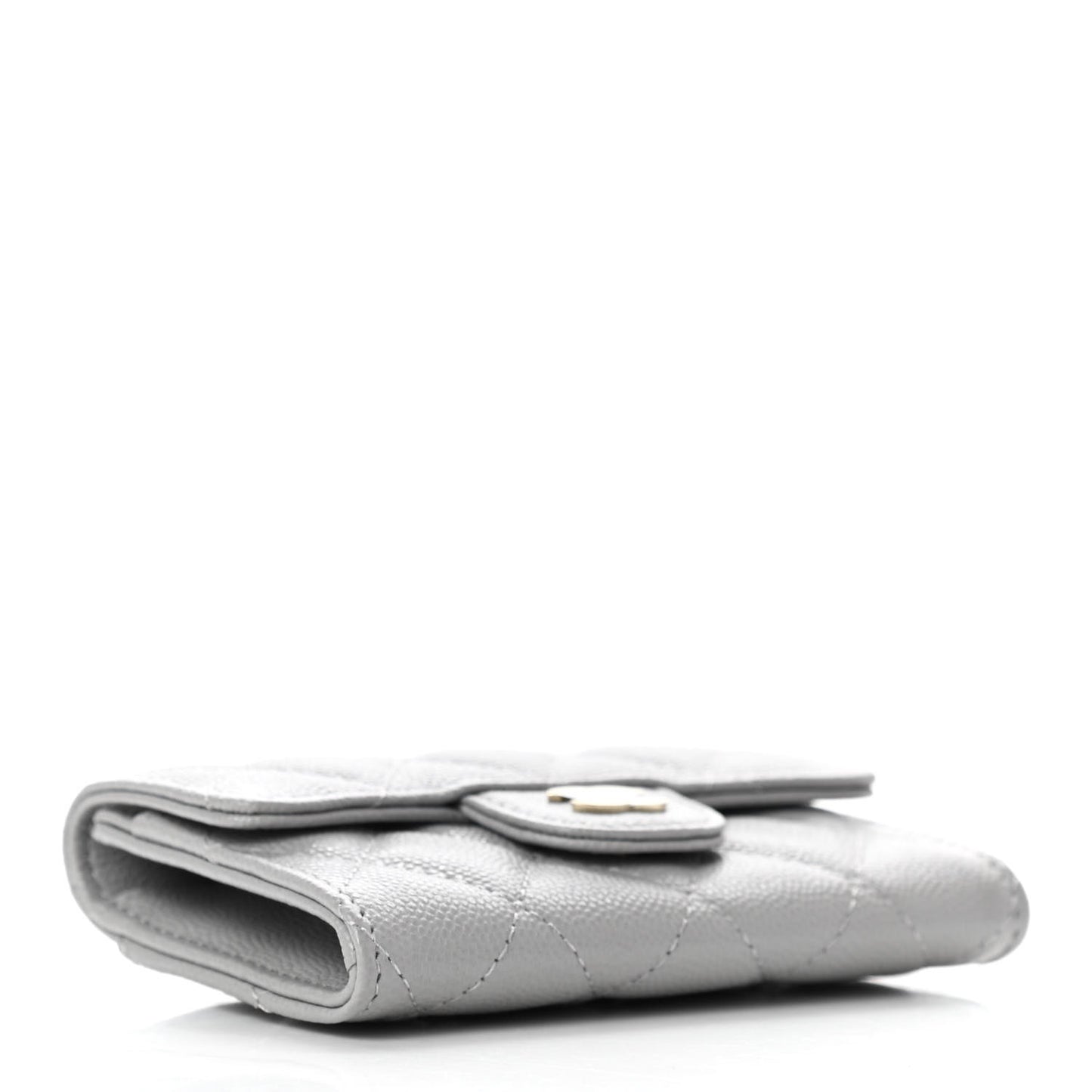 Caviar Quilted Flap Card Holder Wallet Grey