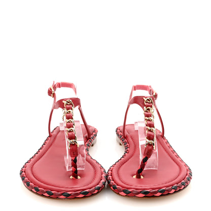 Chanel Lambskin Braided CC Logo Thong Sandals 38 Red 3 of 8