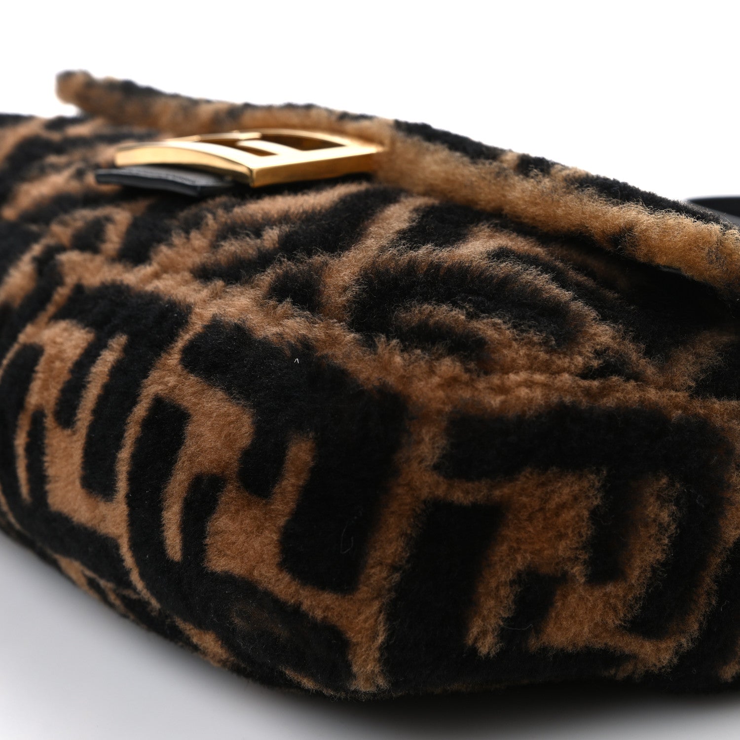 Fendi Shearling Vitello Dolce Macro FF 1974 Baguette Tobacco Black 10 of 10
