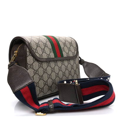 Gucci GG Supreme Monogram Textured Dollar Calfskin Web Studded Mini Ophidia Flap Shoulder Bag Beige Ebony New Acero 3 of 12