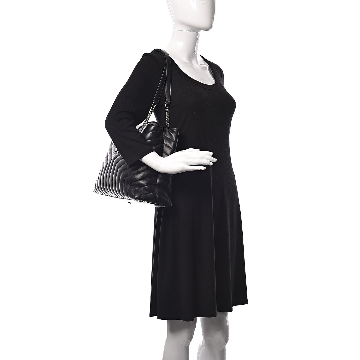 Calfskin Y Quilted Monogram Large Loulou Shopper Black