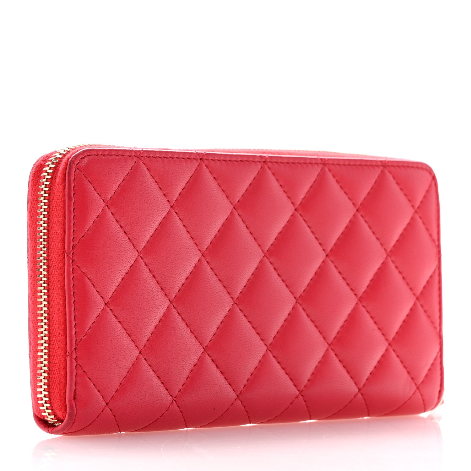 Chanel Lambskin Quilted Large Gusset Zip Around Wallet Dark Pink 3 of 14
