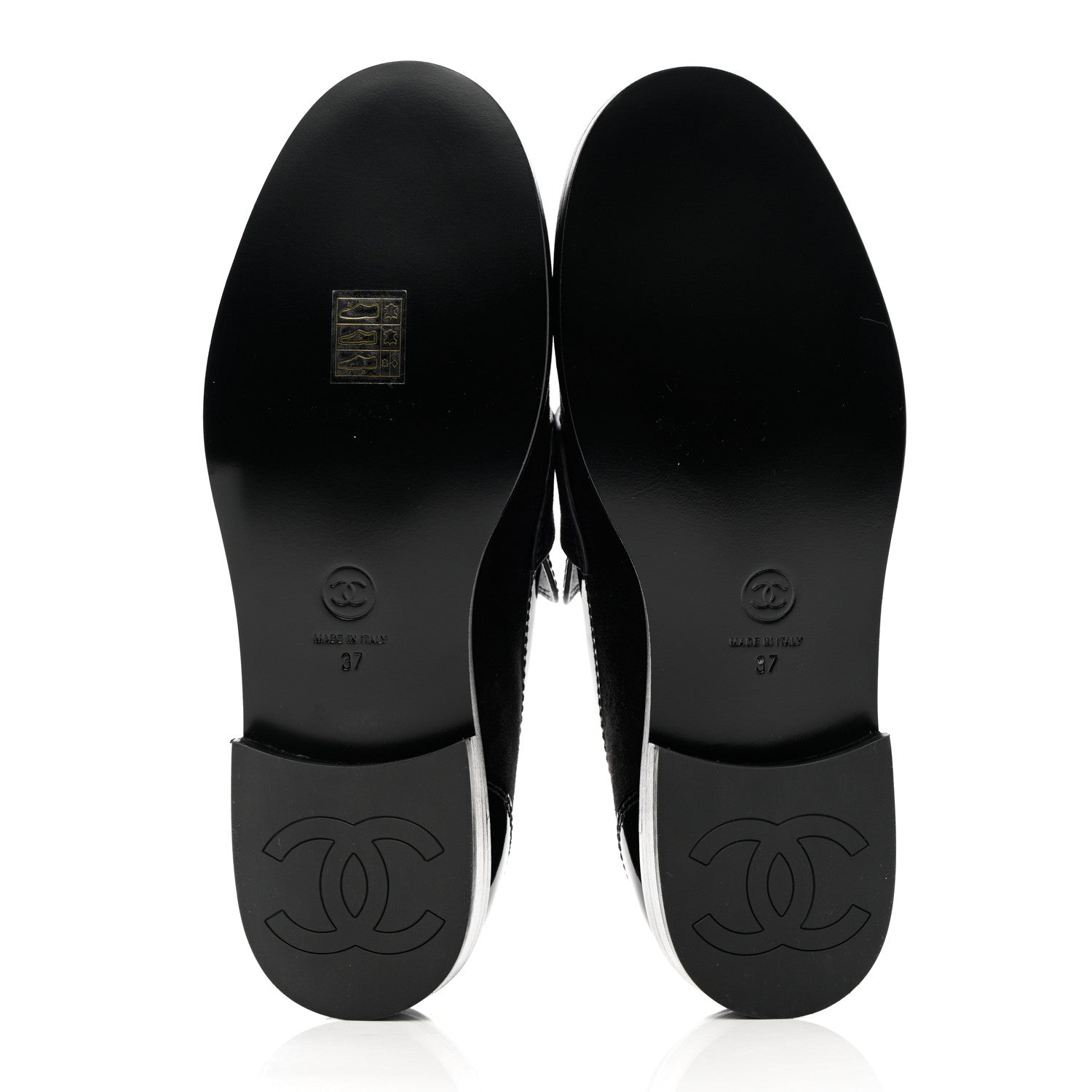 Chanel Patent Calfskin Suede Kidskin CC Mocassin Loafers 37 Black 6 of 14