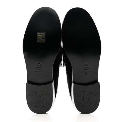 Chanel Patent Calfskin Suede Kidskin CC Mocassin Loafers 37 Black 6 of 14