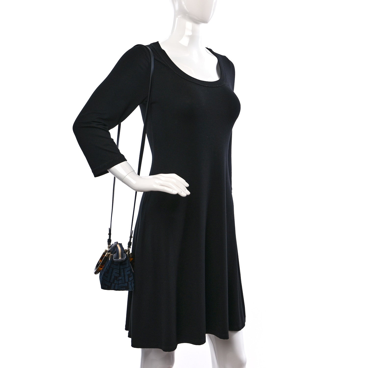 Fendi Chenille Vitello King Plexiglass FF Mini By The Way Top Handle Boston Bag Blue Black 3 of 8