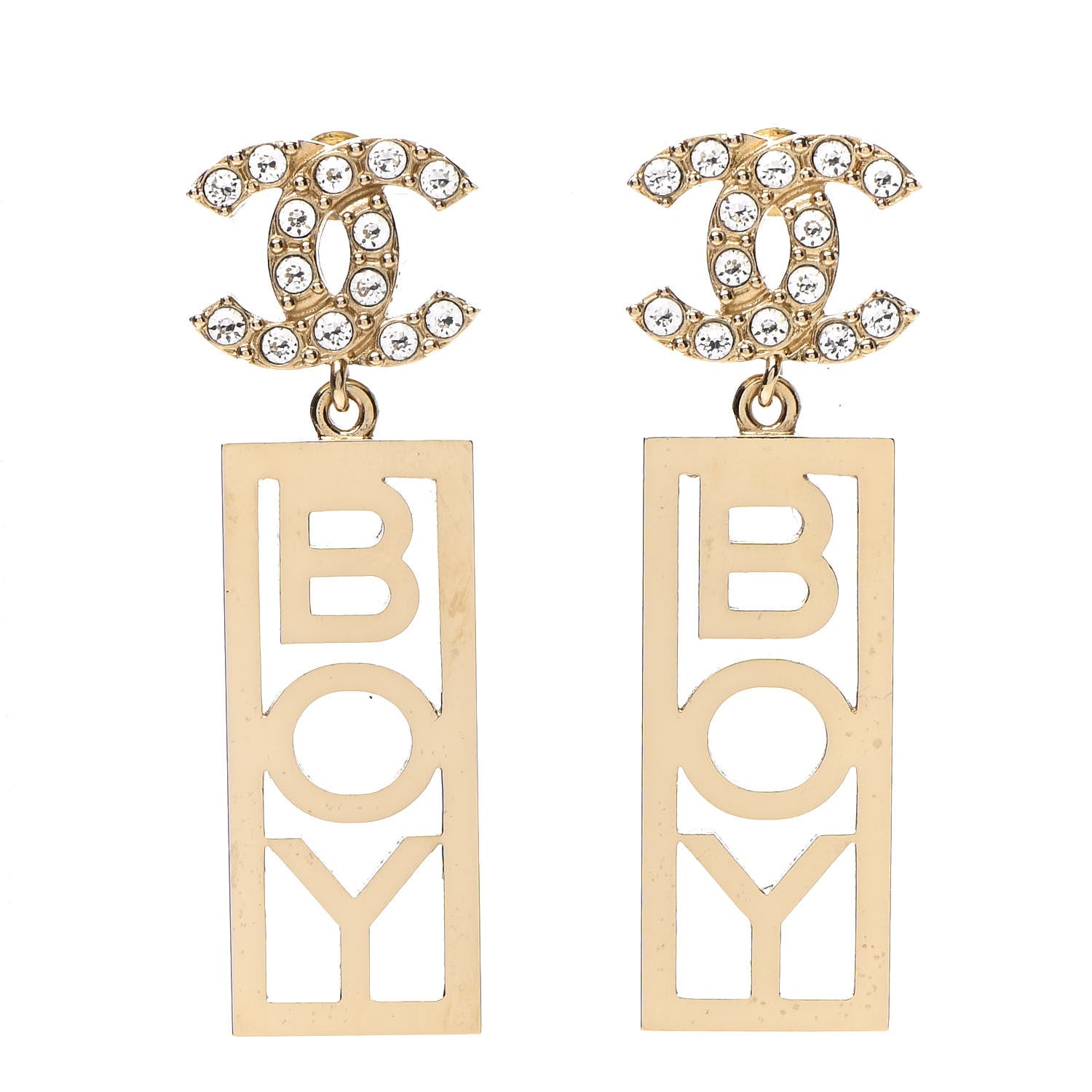 Chanel Crystal Boy Earrings Gold 1 of 5