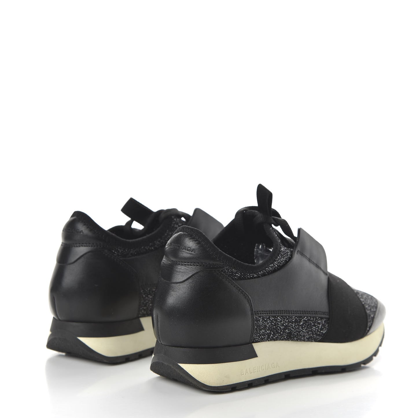 Mesh Lurex Calfskin Womens Race Runner Sneakers 36 Black