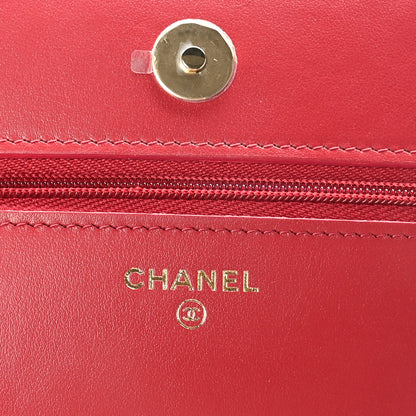 Chanel Lambskin Quilted Twisted CC Wallet On Chain WOC Red 8 of 11