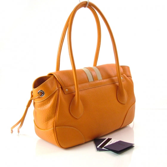 Prada Vitello Daino Lizard Flap Large Tote Orange 3 of 11