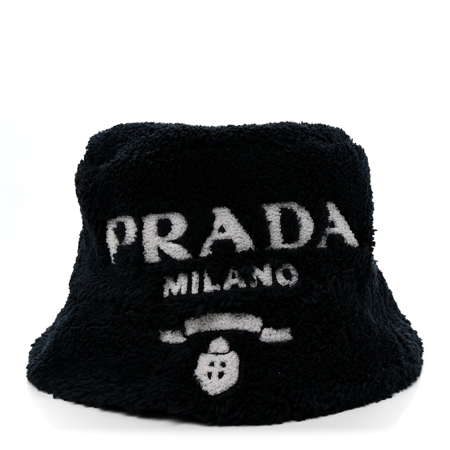 Prada Terry Cloth Logo Embroidered Womens Bucket Hat M Black White 3 of 8