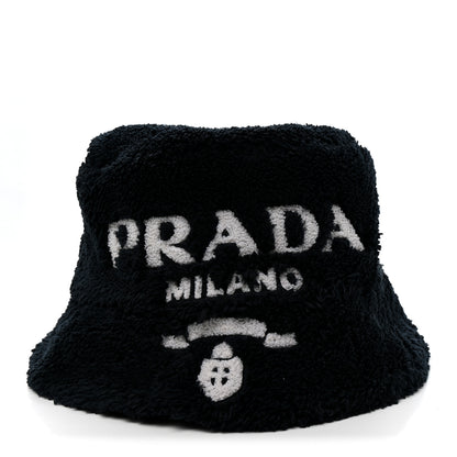 Prada Terry Cloth Logo Embroidered Womens Bucket Hat M Black White 3 of 8