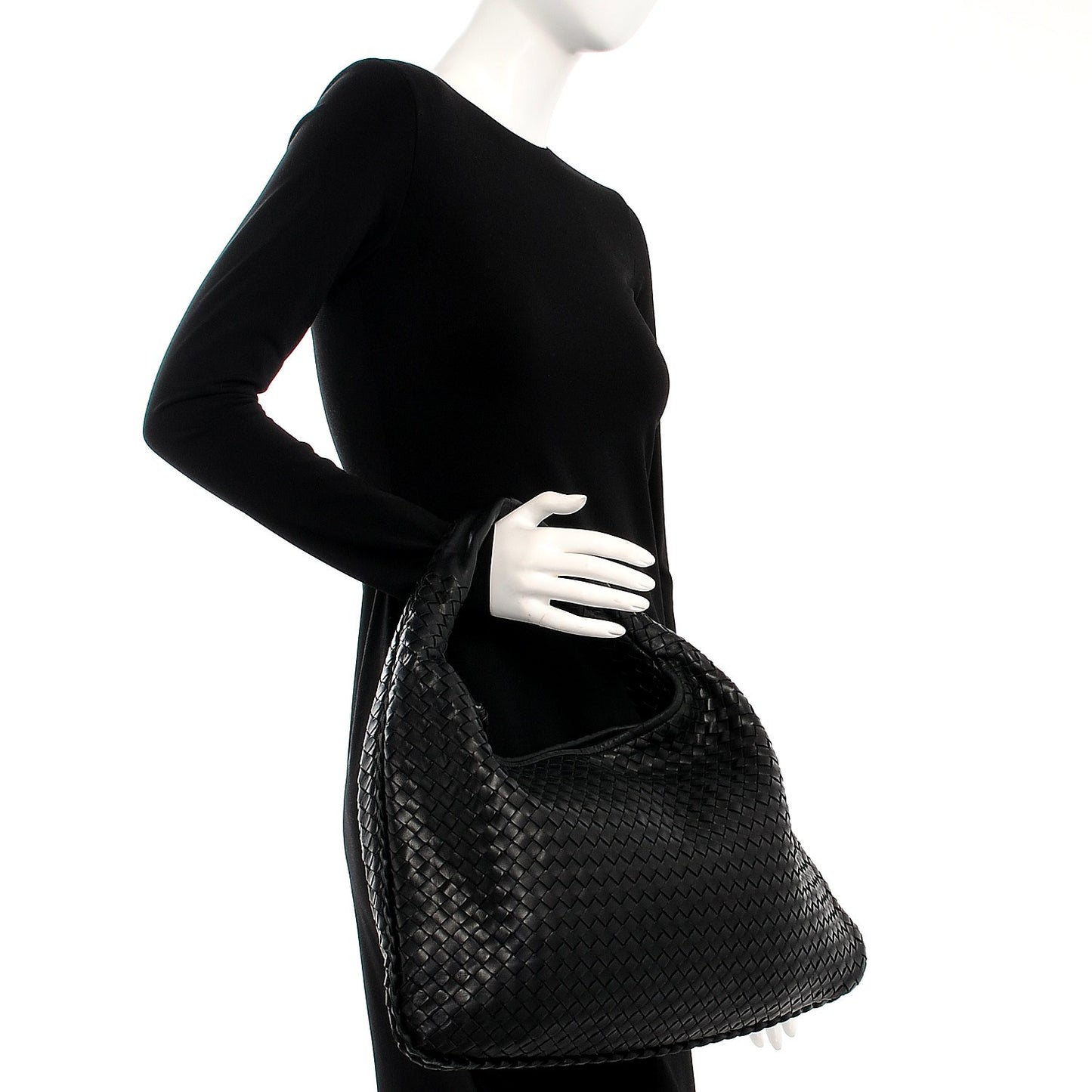 Nappa Intrecciato Large Veneta Hobo Nero Black
