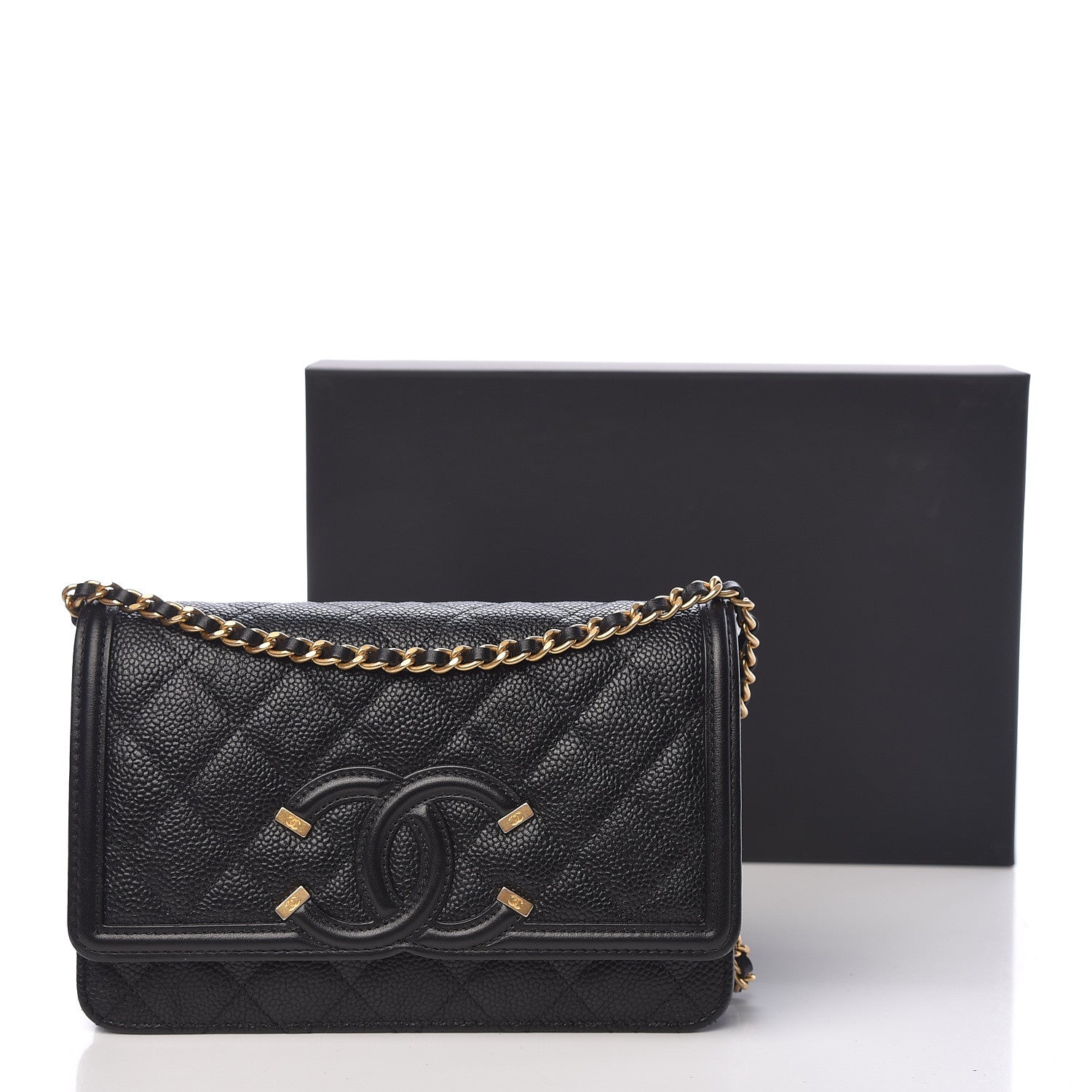 Chanel Caviar Quilted CC Filigree Wallet On Chain WOC Black 12 of 12