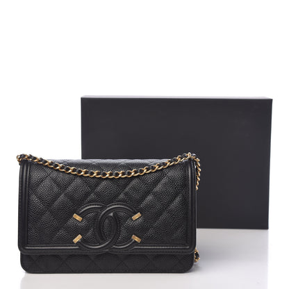Chanel Caviar Quilted CC Filigree Wallet On Chain WOC Black 12 of 12