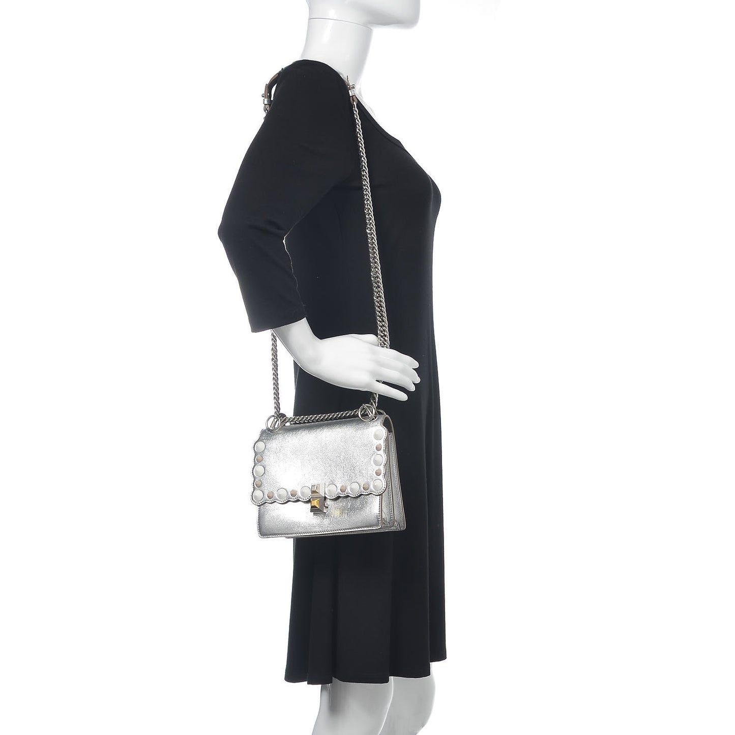 Vitello Catalan Mirror Scalloped Multi Studded Small Kan I Shoulder Bag Argento