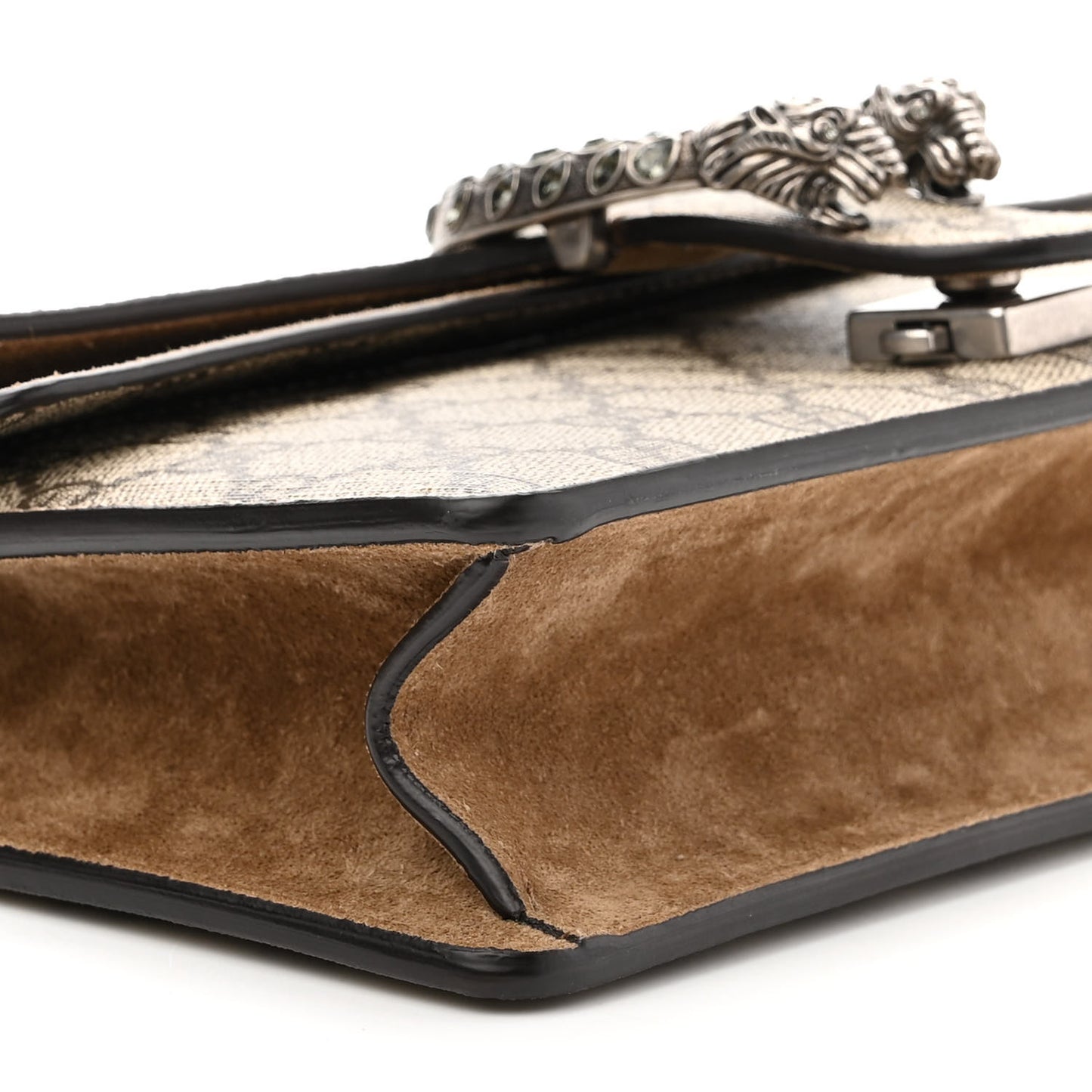 GG Supreme Monogram Suede Crystal Small Dionysus Shoulder Bag Beige Ebony Taupe