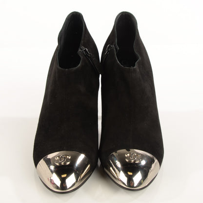 Chanel Suede CC Silver Cap Toe Ankle Boots 41 Black 2 of 7