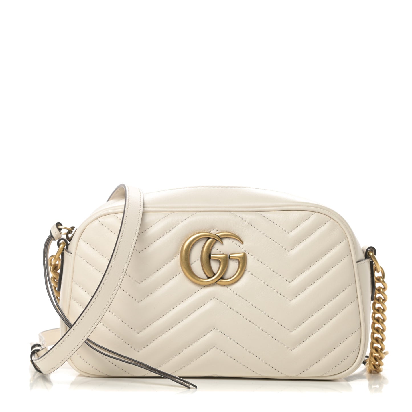 Calfskin Matelasse Small GG Marmont Chain Shoulder Bag White